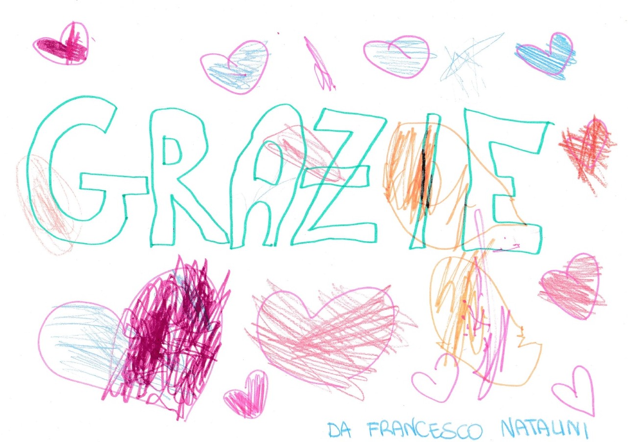 Disegno di ringraziamento di Francesco per l'oncologico pediatrico